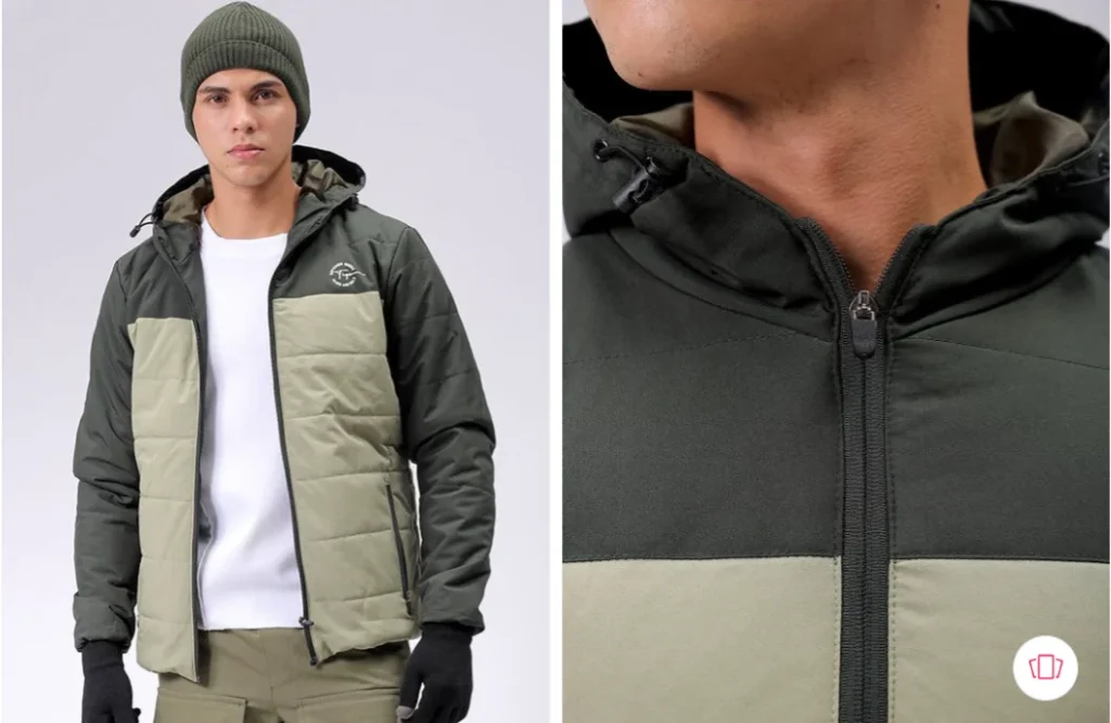 The Indian Garage Co – Hooded Colourblocked Slim Fit Puffer Jacket